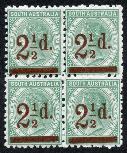 South Australia SG229a 2 1/2d (C) 4d Deep Green U/M Block Cat 32++ pounds 