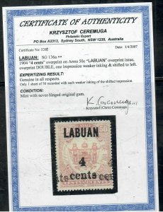 LABUAN  (P0309B)  4C/50C DOUBLE OVPT  SG 136A  CEREMEUGA CERT MNH