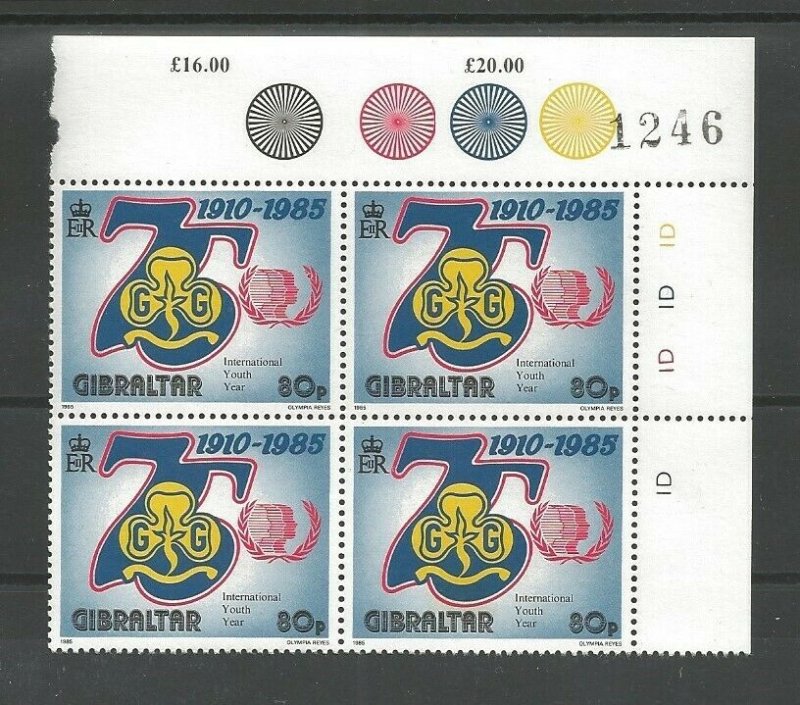 1985 Scouts Gibraltar Girl Guides 75th anniversary plate block