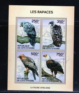 IVORY COAST 2014 BIRDS OF PREY MINT VF NH O.G M/S (3IV)