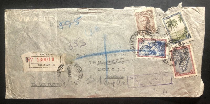 1940 Buenos Aires Argentina Registered Cover To London England Via Air France