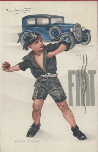 1932 FIAT BALILLA advertising postcard illustrated by Codognato - TRAVELED
