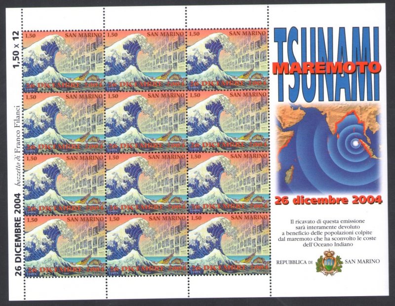 2005 San Marino, Tsunami - Tsunami - Victim Favor, No. 2304 - 12 Value Minifow,