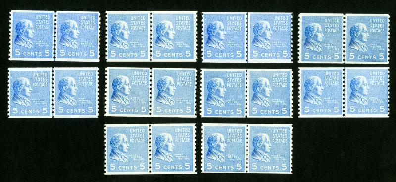 US Stamps # 845 F-VF+VF Line Pair Lot of 10 OG NH Catalog Value $275.00