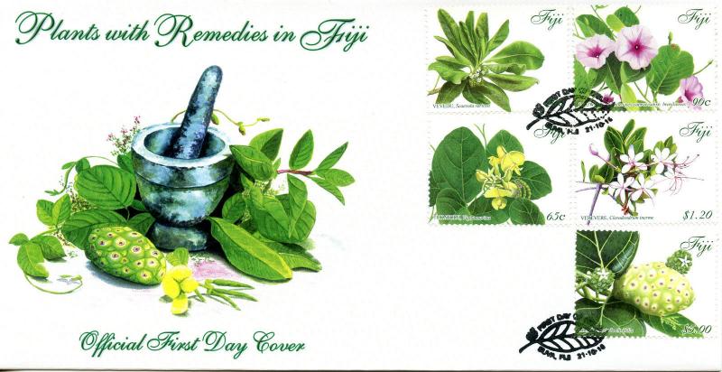 Fiji 2015 FDC Plants with Remedies 5v Set Cover Vevedu Lauwere Flowers Stamps