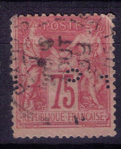 France Sc 83 (1877) Yvert 81 Perfin Used Type II Sage Carmine Rose CV 130.00