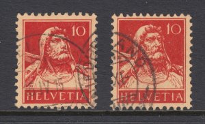 Switzerland Sc 167, 167a used. 1914 10c red on buff, Type I and II, fresh, VF