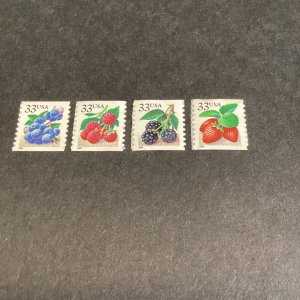 Scott#3302 - 3305 -.33 Fruits and Berries,Coil Set Of 4 Singles-MNH-1999-US