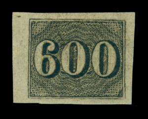 BRAZIL 1850  Numerals  600r black  Scott # 28  mint MH XF OG*