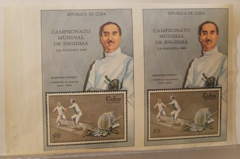 RO) 1969 CUBA-CARIBE, PLATE PROOF IMPERFORATE, WORLD FENCING CHAMPIONSHIP