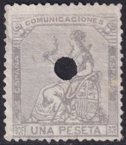 Spain 1873 Sc 198b telegraph punch (taladrado) cancel small thin