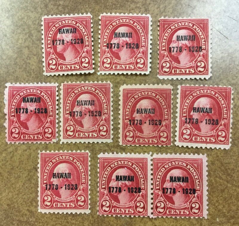 US Scott # 647 - MH VG/F lot of 10 Unused Hawaii 1928