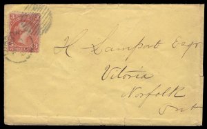 1868 EARLY USE 3c Large Queen tied by London, CW duplex (AP 7 68) on cover to...