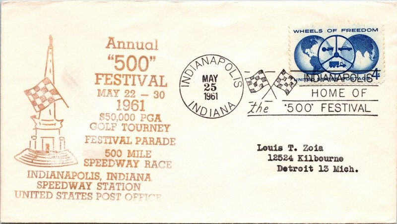 ANNUAL 500 FESTIVAL INDIANAPOLIS GOLF TOURNAMENT SPEEDWAY RACE CACHET 1961-V2