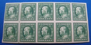 UNITED STATES -1910 - SCOTT # 383 - IMPERF BLOCK OF 10   MNH   (u14)