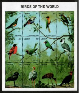 Liberia 1998 - Birds - Sheet of 12 Stamps - Scott #1350 - MNH
