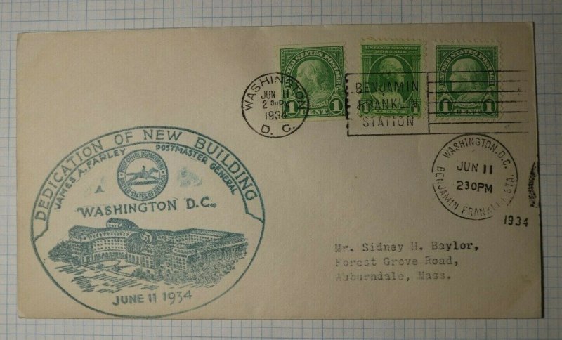 Washington DC Dedication of New Building Postmaster Farley 1934 Event Cover 