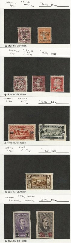 Lebanon, Postage Stamp, #1-2, 22-, 26, 28, 63-4, 118, 145, 146A Mint, JFZ