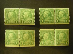 Scott 597, 1 cent Franklin, Line Pair, MNH Beauty