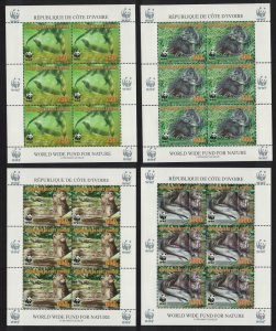 Ivory Coast WWF Speckle-throated Otter 4 Sheetlets of 6 stamps reprint 2005