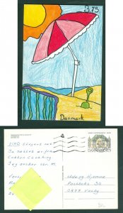 Denmark. Postcard.1995. Post Denmark. Umbrella, Beach, Drawing. 3.75 Kr. Adr. 