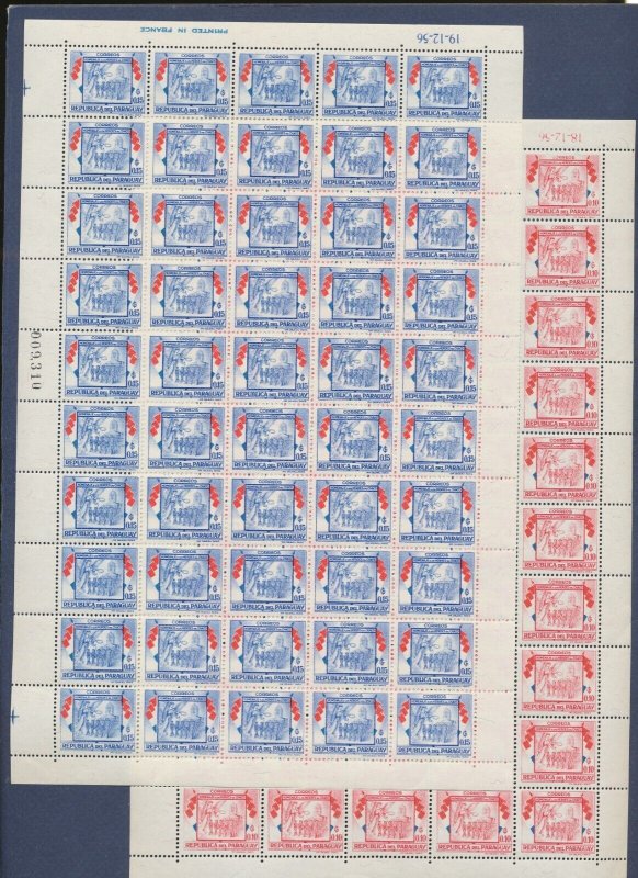 PARAGUAY  - Scott 509-510 - MNH full sheets, some perf seps - 1957