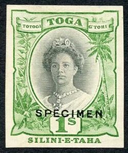 Tonga SG63 1922 1/- Imperf Printers Sample opt Specimen