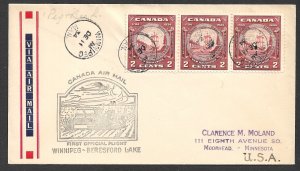 CANADA 1934 Winnipeg to Bereford Lake Cachet FFC Sc 210 x3 Cover