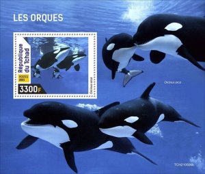 Chad - 2021 Orcas, Killer Whales - Stamp Souvenir Sheet - TCH210506b