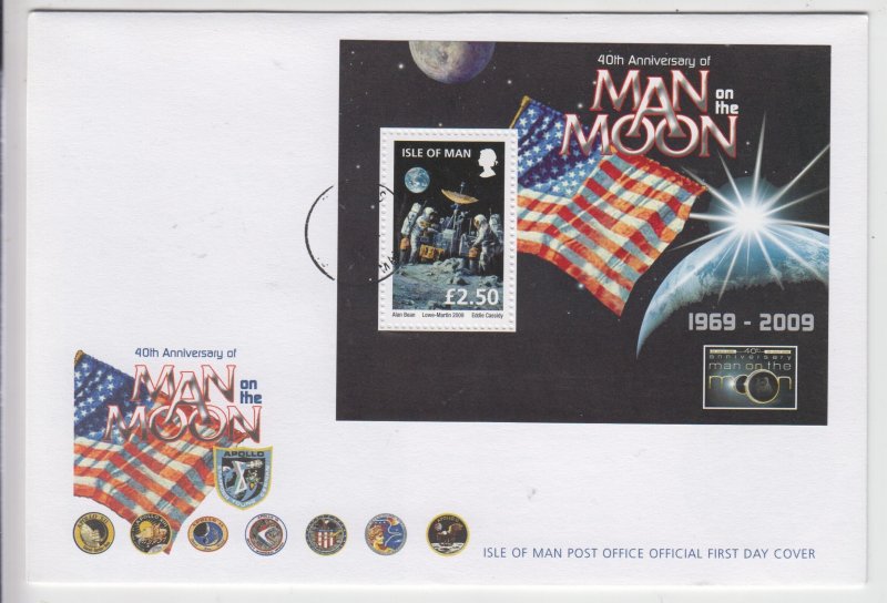 Isle of Man -  2008,  Man on Moon,  miniature sheet (Logo) on FDC