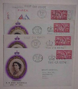 GREAT BRITAIN  4 DIFF. FDC QUEEN ELIZABETH II CORONATION 1953  CACHET