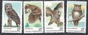 United States #1760-63 13¢ American Owls (1978). Four singles. MNH