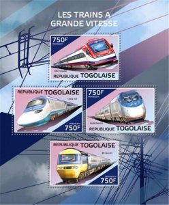 Togo - 2014 Speed Trains on Stamps - 4 Stamp Sheet - 20H-1017