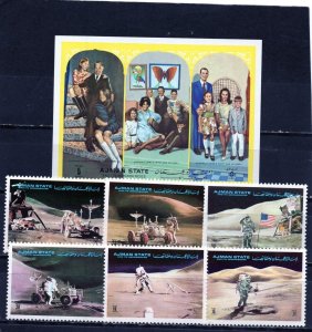 AJMAN 1972 SPACE RESEARCH/APOLLO XV SET OF 6 STAMPS & S/S MNH