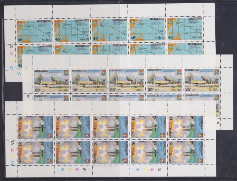 Kiribati Stamps: 1980 Satellite Tracking Set/3; #349-351; Full Sheets/10; MNH