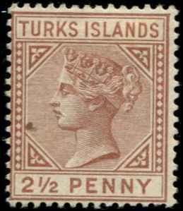 Turks Islands SC# 49 Victoria 2-1/2p wmk 2 MNG