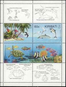 Kiribati #669, Complete Set, 1995, Birds, Fish, Marine Life, Never Hinged