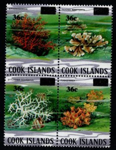 Cook Islands Scott 738 MNH** Surcharged Coral Block of 4 stamps 1983