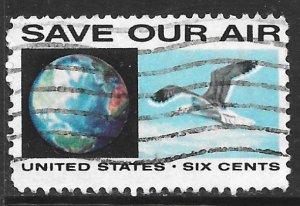 USA 1413: 6c Save Our Air, Globe, Western Gull (Larus occidentalis), used, VF