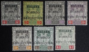 Malaya Kelantan Borneo Exhibition #3a-11a #23a Overprint Postage 1922 Mint VLH