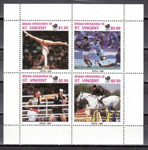 St. Vincent Bequia, 1988 Unissued item. Seoul Olympics sheet of 4.