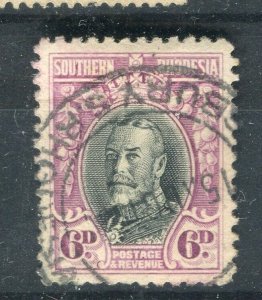 RHODESIA; 1930s early GV portrait issue used Shade of 6d. fine POSTMARK