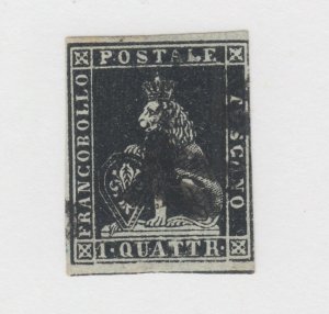 Tuscany Sc 1 used 1851-1852 1q Lion of Tuscany, Crowns in Sheet watermark, Cert.