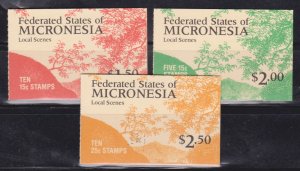 MICRONESIA - 1985-88 DEFINITIVE STAMP – 3 STAMPBOOKLETS - CANCELLED