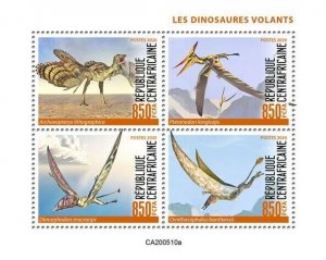 Central African Rep Flying Dinosaurs Stamps 2020 MNH Prehistoric Animals 4v M/S