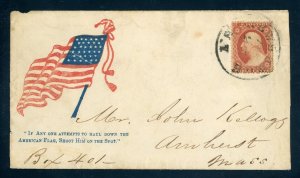 US Stamp #26 Washington 3c - On Patriotic Cover - CV $150.00