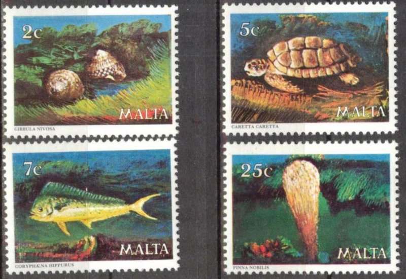 Malta 1979 Marine Life Turtles Fishes Shells set of 4 MNH