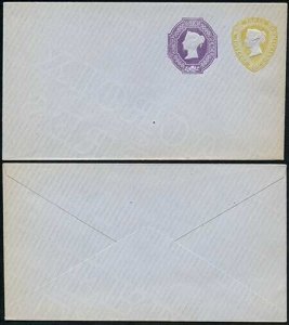 ESC358 QV 1 1/2d Yellow 9 Dot Florets and 6d Purple Stamped to Order Envelope