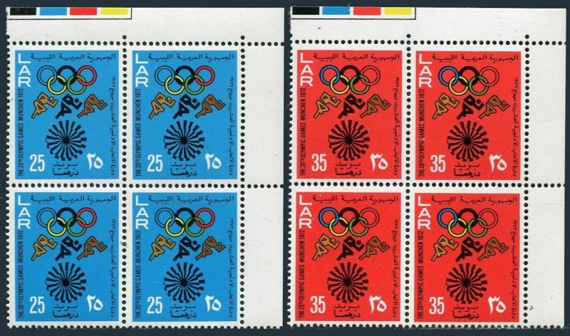 Libya 483-484 blocks/4, MNH. Michel 399-400. Olympics Munich-1972. Emblem.