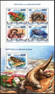 Maldive Islands 2014 Reptiles Turtles Snakes Lizards Sheet + S/S MNH